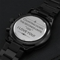 Custom Mens Watches Black Waterproof Engraved Customize Text Quotes Sayings With Luxury Wood Box Gifts Engraving Chronograph Watch