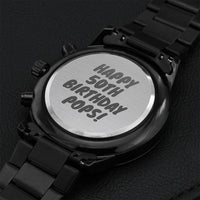 Happy 50th Birthday Pops Dad Birthday Gift Black Chronograph Watch Engraving Chronograph Watch
