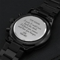 Gift For Husband Fathers Day Gift From Wife Husband Birthday Gift Black Chronograph Engraved Watch For Men Christmas Gift For Husband Engraving Chronograph Watch
