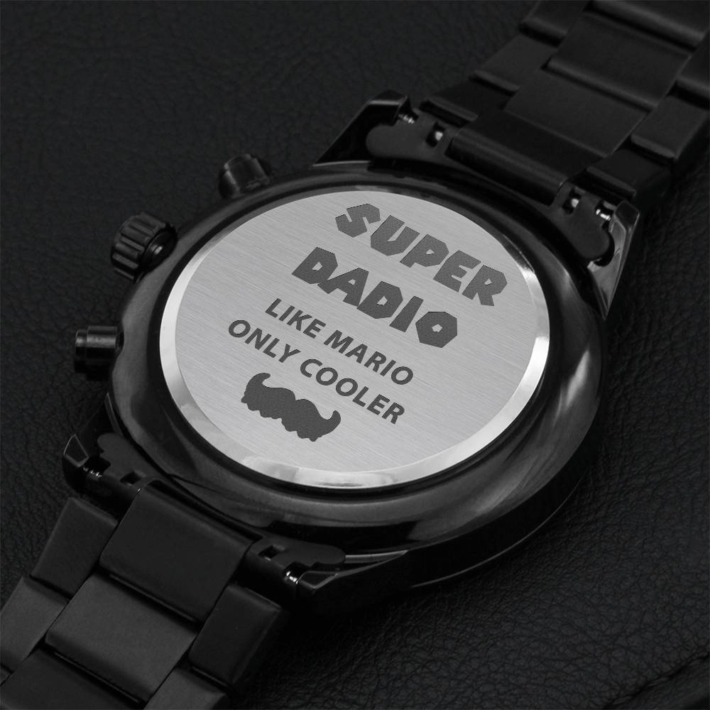 Engraved Black Chronograph Watch Analog Gift For Dad Engraving Chronograph Watch