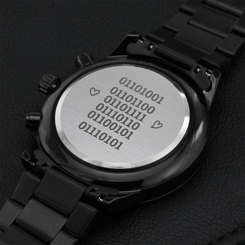 I Love U Binary Code Engraved Watch Engraving Chronograph Watch