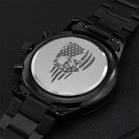 Engraved Trucker Flag Design Black Chronograph Watch Engraving Chronograph Watch
