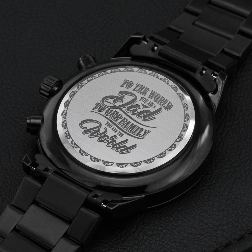 Engraved Luxury Watch Gift - Dad You Are The World To Us Engraving Chronograph Watch
