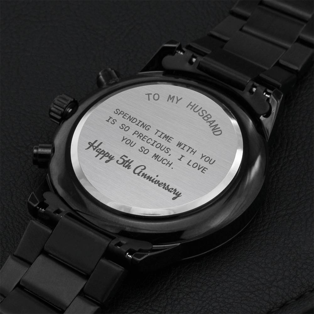 To My Husband 5th Wedding Anniversary Watch Engraving Chronograph Watch
