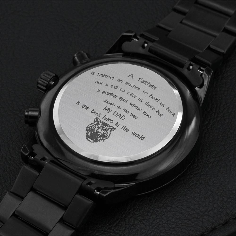 My Dad Best Hero In The World Engraved Design Black Chronograph Watch⌚ Engraving Chronograph Watch