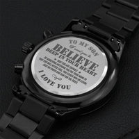 To My Son Engraved Black Watch Gift Engraving Chronograph Watch