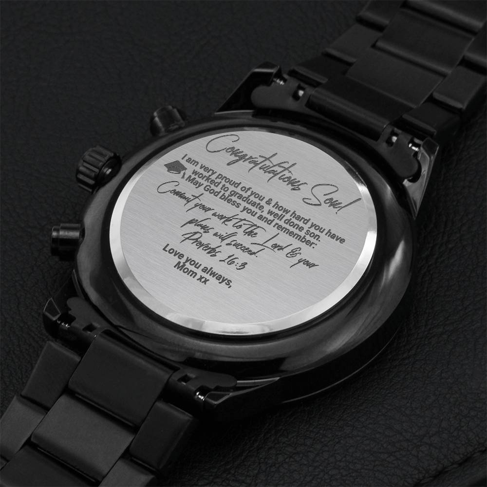 Graduation Watch Gift For Son From Mom - Christian Gift Bible Verse Proverbs 163 Engraving Chronograph Watch