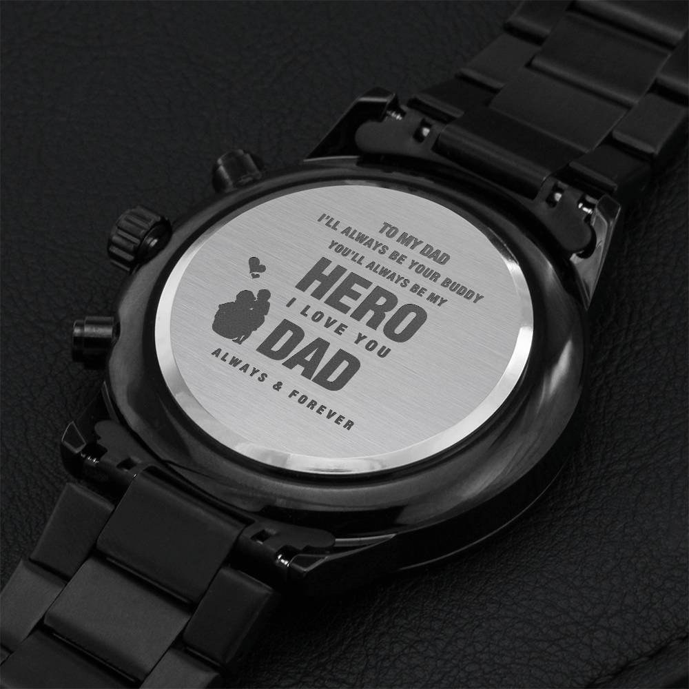 Engraved Stainless Steel Watch Customize Message For Dad Engraving Chronograph Watch