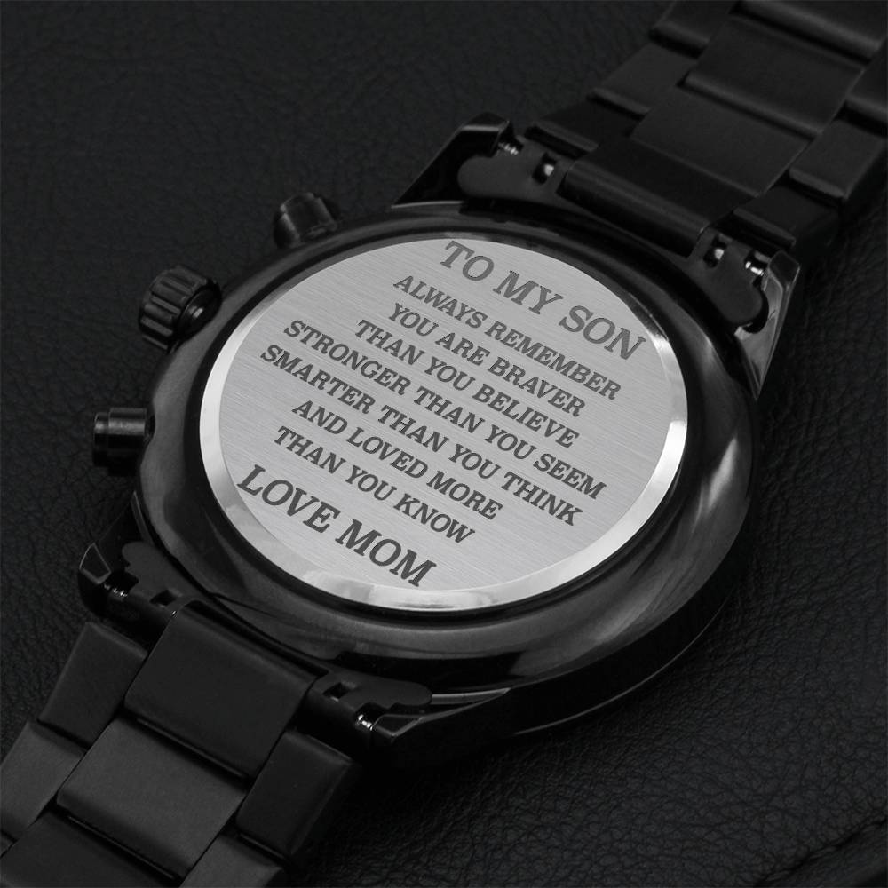 To My Son Always Remember Love Mom Engraved Watch Gift Engraving Chronograph Watch