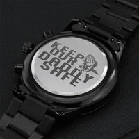 Gift-for-dad Customized Black Chronograph Watch Daddy Keep Our Daddy Safe Motivational Qoute Engraving Chronograph Watch