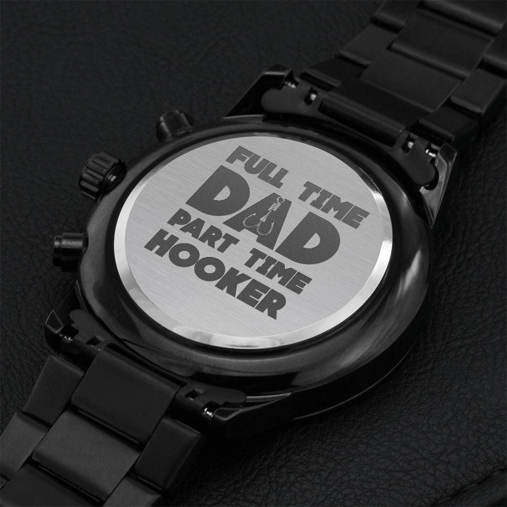 Engraved Design Black Chronograph Watch For Full Time Day And Part Time Hooker Engraving Chronograph Watch