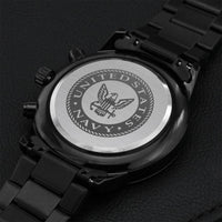 U.s. Navy Engraved Design Black Chronograph Watch Engraving Chronograph Watch