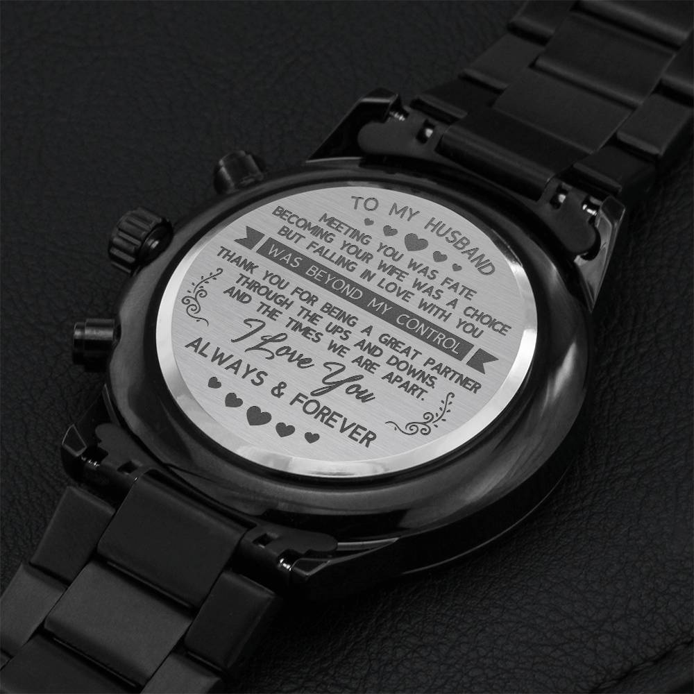 Engraved Black Chronograph Watch Watch Gifts For Husband Anniversary Birthday Christmas Gift Wedding Gifts Engraving Chronograph Watch