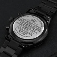 Gift For Dad- Customized Black Chronograph Watch Engraving Chronograph Watch