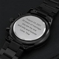 Custom Engraved Black Metallic Watch Ch Engraving Chronograph Watch