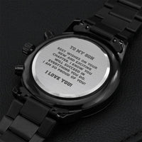 Son Graduation Custom Gift Fathers Day Gift For Son From Mom Black Chronograph Engraved Watch For Men New Job Gift For Son From Dad Engraving Chronograph Watch