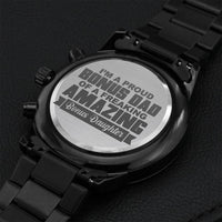 I'm A Proud Bonus Dad Of A Freaking Amazing Bonus Daughter Engraved Design Black Chronograph Watch Engraving Chronograph Watch