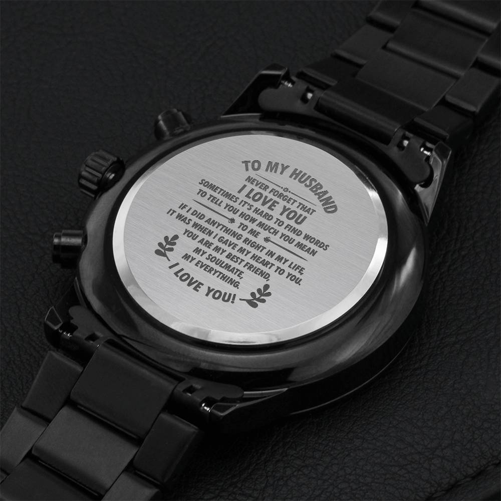 Never Forget That I Love You - Engraved Design Black Chronograph Watch💞 Engraving Chronograph Watch