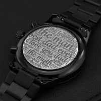 Best Dad Ever Custom Black Cool Classy Chronograph Watch For Dad Engraving Chronograph Watch