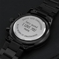 11th Anniversary Gift For Him Engraved Watch Engraving Chronograph Watch