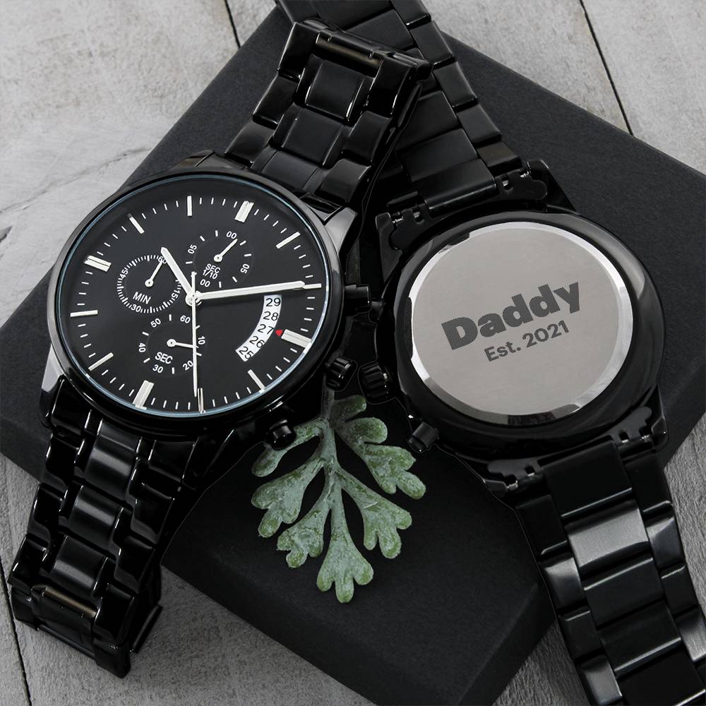 Daddy Engraved Watch – New Dad Est 2021 Engraving Chronograph Watch