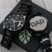 Engraved Design Black Chronograph Watch For Dad Engraving Chronograph Watch