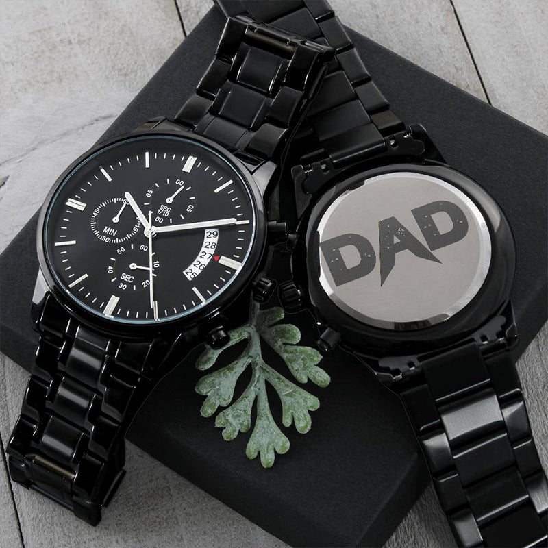 Engraved Design Black Chronograph Watch For Dad Engraving Chronograph Watch