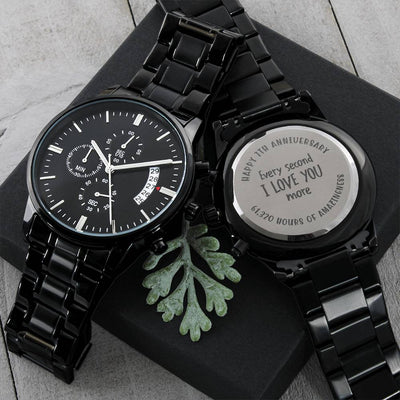 7th Anniversary Gift For Husband Engraved Watch Engraving Chronograph Watch