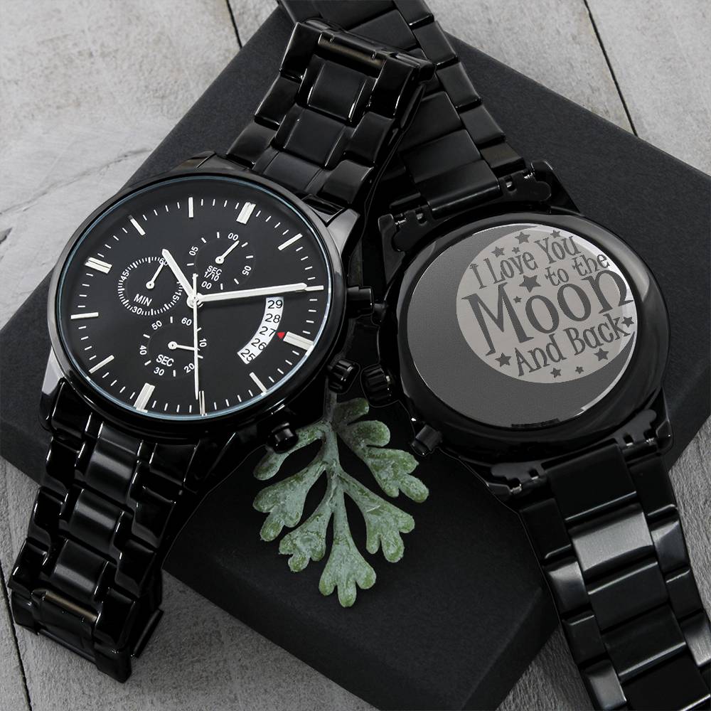 To Husband Boyfriend I Love You To The Moon And The Back. Perfect Gift For Anniversary Birthday Or Any Occasion. Perfect Gift For Couple Engraving Chronograph Watch