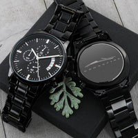 Chrysler Crossfire Roadster Car Lovers Engraved Black Chronograph Watch For Him Engraving Chronograph Watch