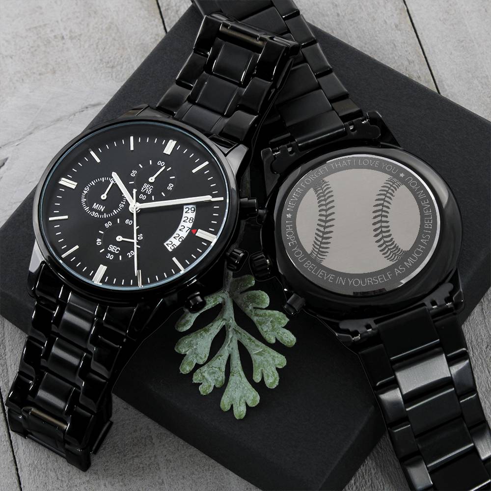 Never Forget Stainless Steel Watch Engraving Chronograph Watch