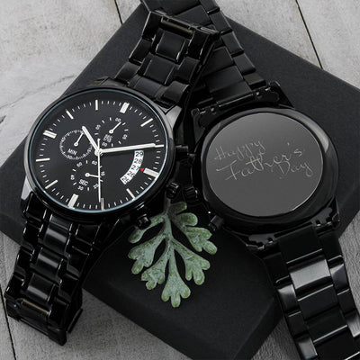 Eminent Customized Black Chronograph Watch Engraving Chronograph Watch