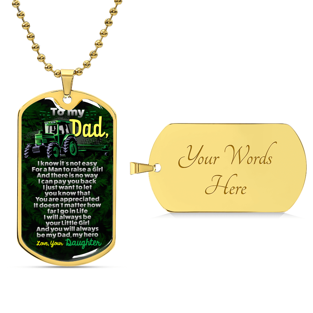 Farmer Dad - Premium Dog Tag From Daughter - Army Tag Necklace, Dog Tag Necklace