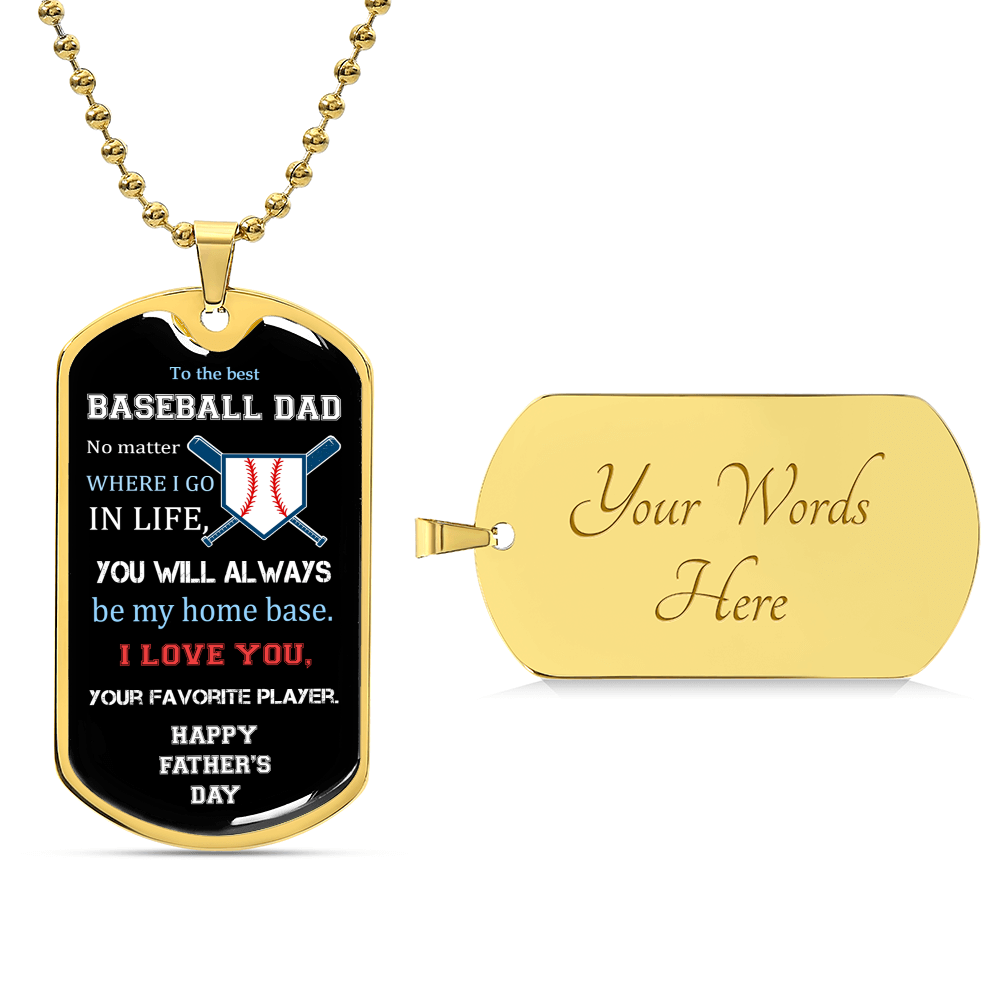 To The Best Baseball Dad - Father's Day Gift - Luxury Necklace - Army Tag Necklace, Dog Tag Necklace