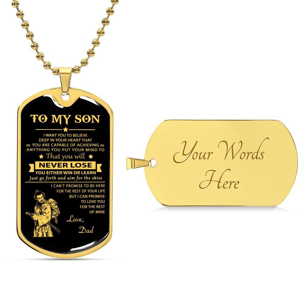 Samurai Dog Tag Dad To Son Never Lose - Army Tag Necklace, Dog Tag Necklace