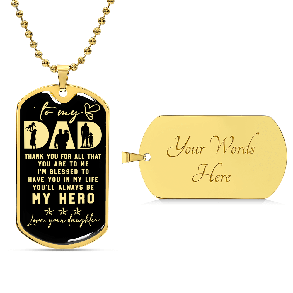 My Dad, My Hero, My Angel Memorial Necklace. Lost Daddy, Lost Father. Death Of Dad. Gift For Daughter - Army Tag Necklace, Dog Tag Necklace