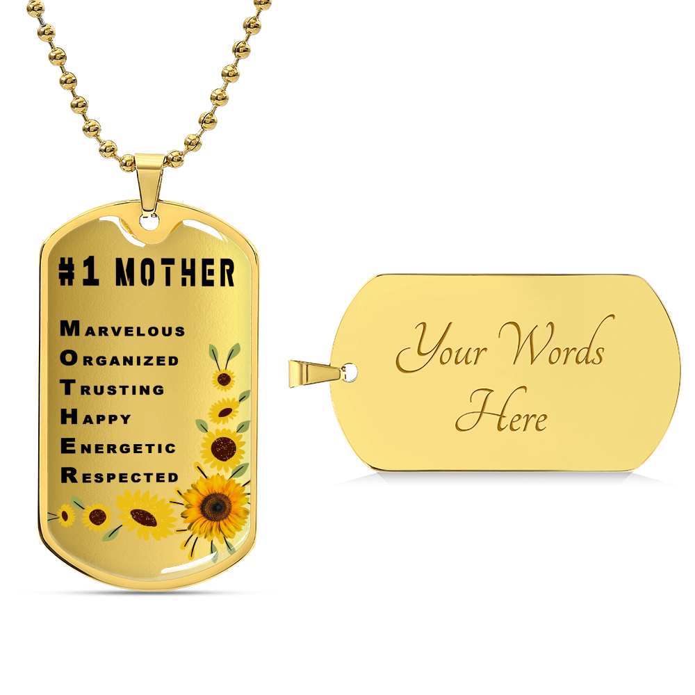 #1 Mother Personalized Dogtag Necklace Gold Mothers Day Gift - Army Tag Necklace, Dog Tag Necklace