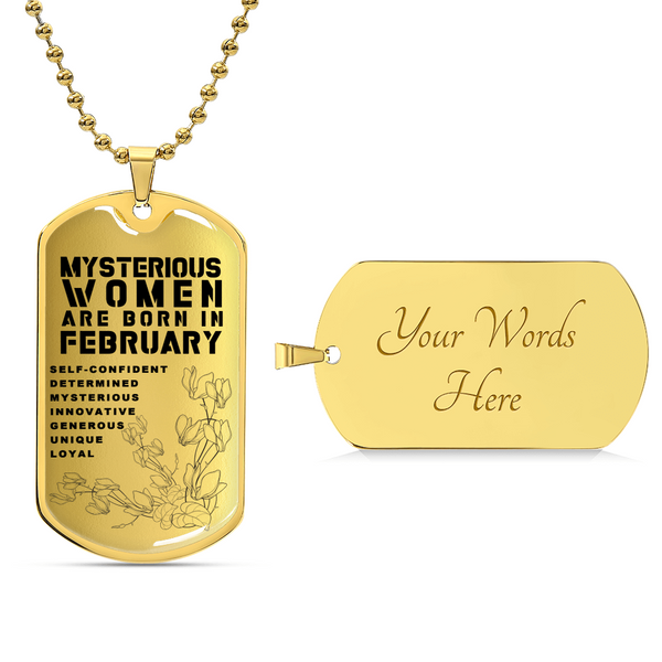 Mysterious Women Are Born In February Luxury Necklace With Dog Tag Gold - Army Tag Necklace, Dog Tag Necklace