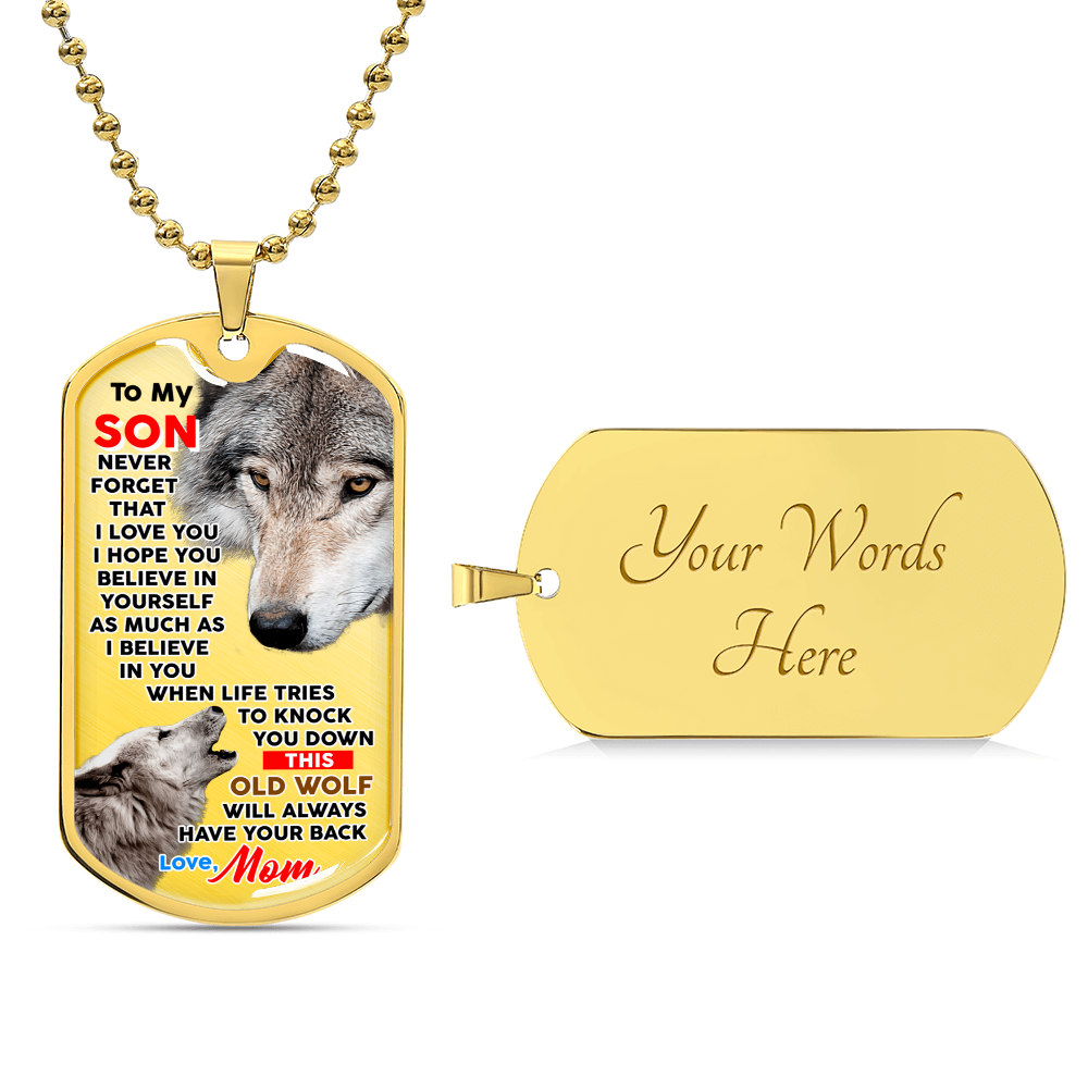 Gift For Son - Gift From Mother - Wolf Mom Gift - Wolf Lover Gift - Gift For Son From Mom - Son's Birthday Gift - Mother Son Gift - Army Tag Necklace, Dog Tag Necklace