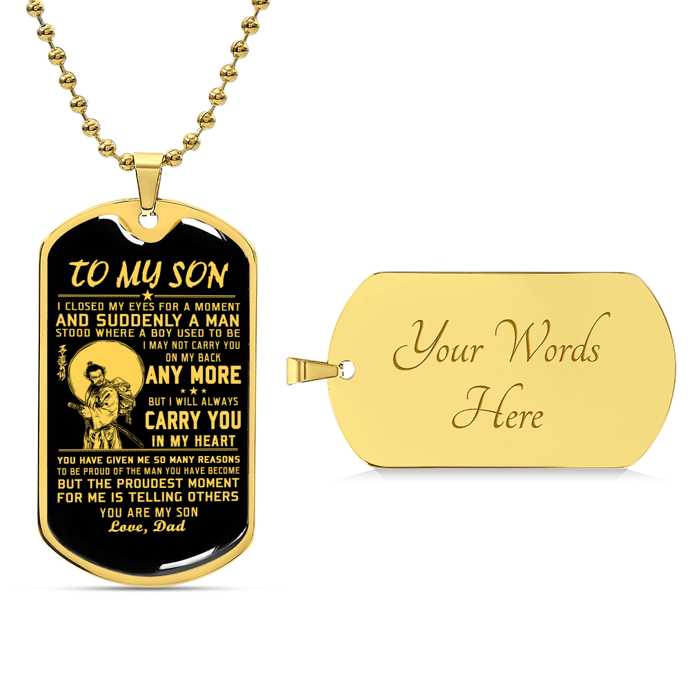 Samurai Dog Tag Dad To Son - Army Tag Necklace, Dog Tag Necklace