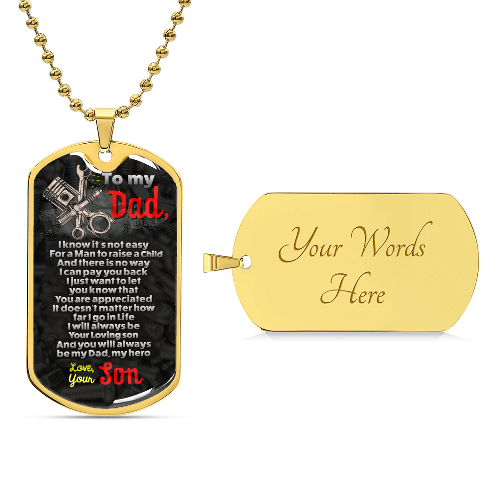 Mechanic's Dad - Premium Dog Tag From Son - Army Tag Necklace, Dog Tag Necklace