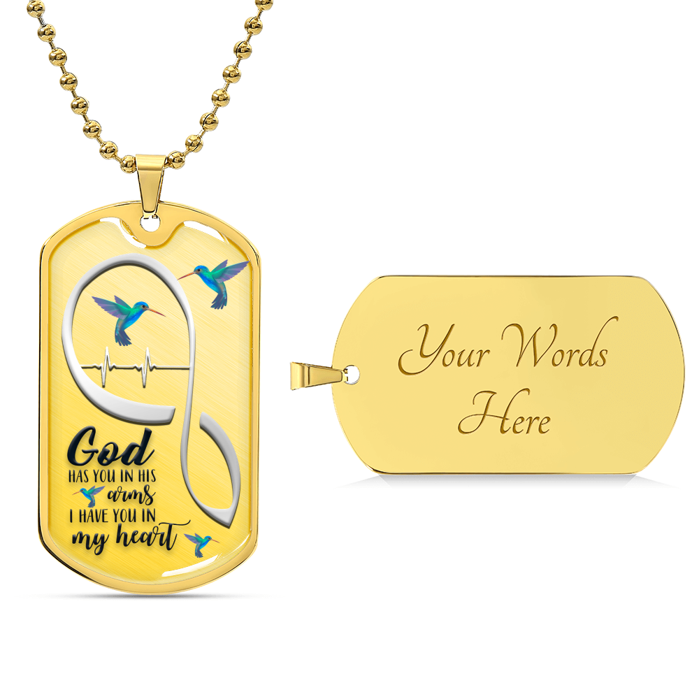 Hummingbird God Has You In His Arms Luxury Necklace - Army Tag Necklace, Dog Tag Necklace