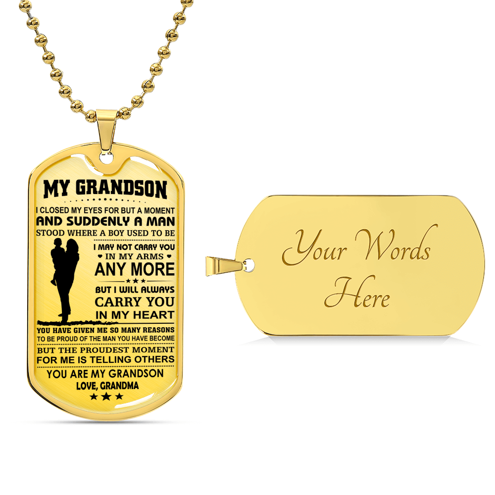 Grandson Dogtag - Proud Of You - Love, Grandma - Army Tag Necklace, Dog Tag Necklace