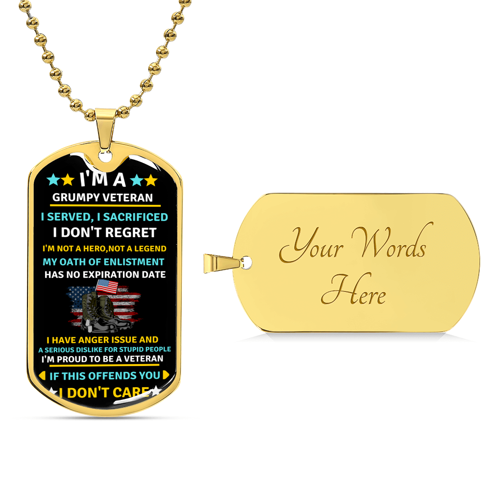 Grumpy Veteran Dog Tag - Army Tag Necklace, Dog Tag Necklace