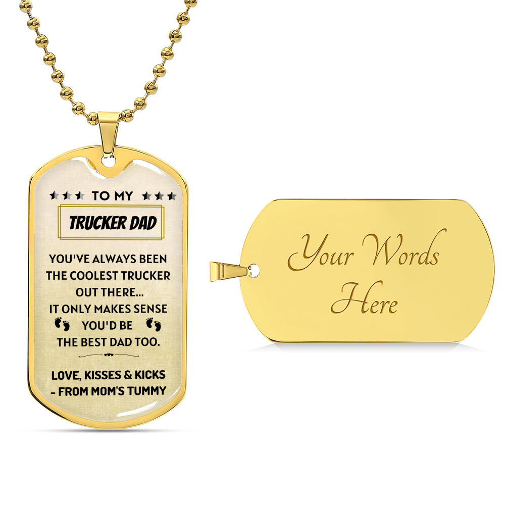 My Coolest Trucker Dad Pendant - Army Tag Necklace, Dog Tag Necklace