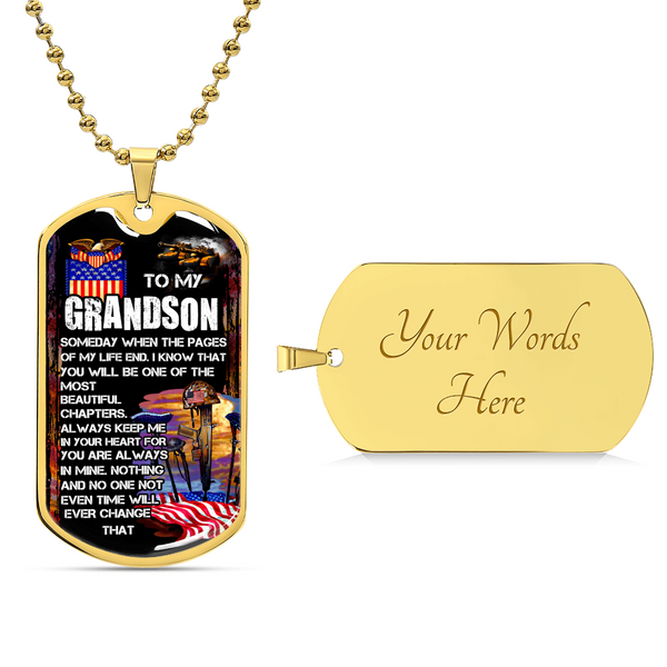 To My Grandson - Army Tag Necklace, Dog Tag Necklace