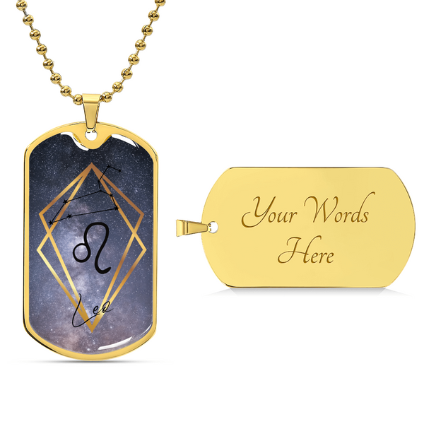 Leo Galaxy Dog Personalized Tag Necklace - Army Tag Necklace, Dog Tag Necklace