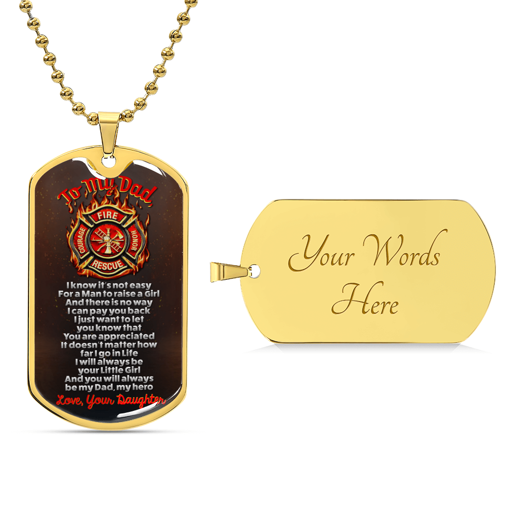 Firefighter Dad - Premium Dog Tag - Daughter Gift - Army Tag Necklace, Dog Tag Necklace