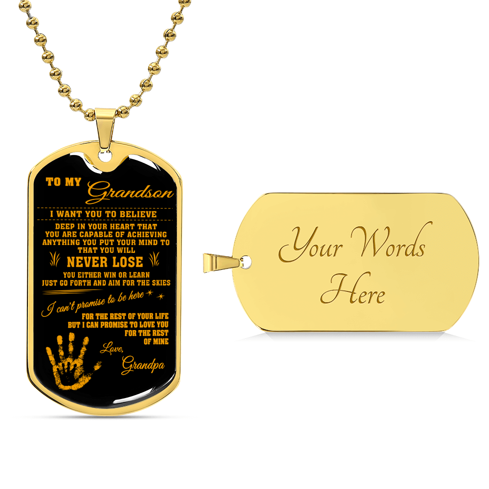 To My Grandson - Gift From Grandpa - Army Tag Necklace, Dog Tag Necklace
