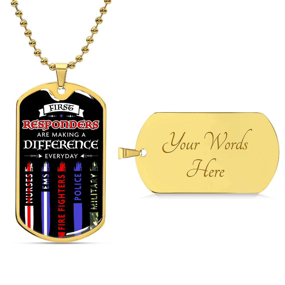 First Responders Make A Difference Dog Tag - Army Tag Necklace, Dog Tag Necklace